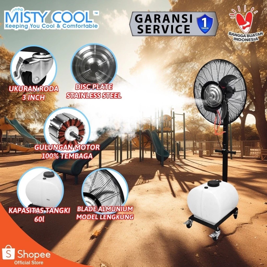 Misty Cool 26 Inch – Kipas Embun 60L Mist Fan Industri