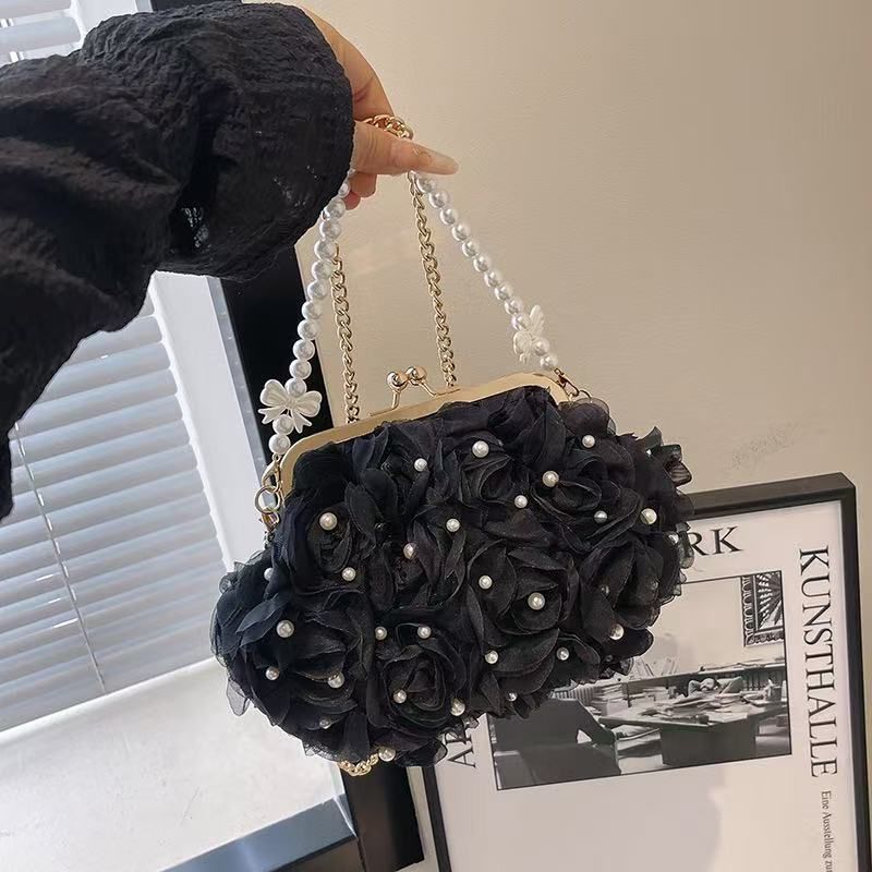 RJ 12223 RISCE TAS PESTA RANTAI MUTIARA CANTIK IMPORT WANITA CEWEK PEREMPUAN JAKARTA BATAM BUNGA GT 