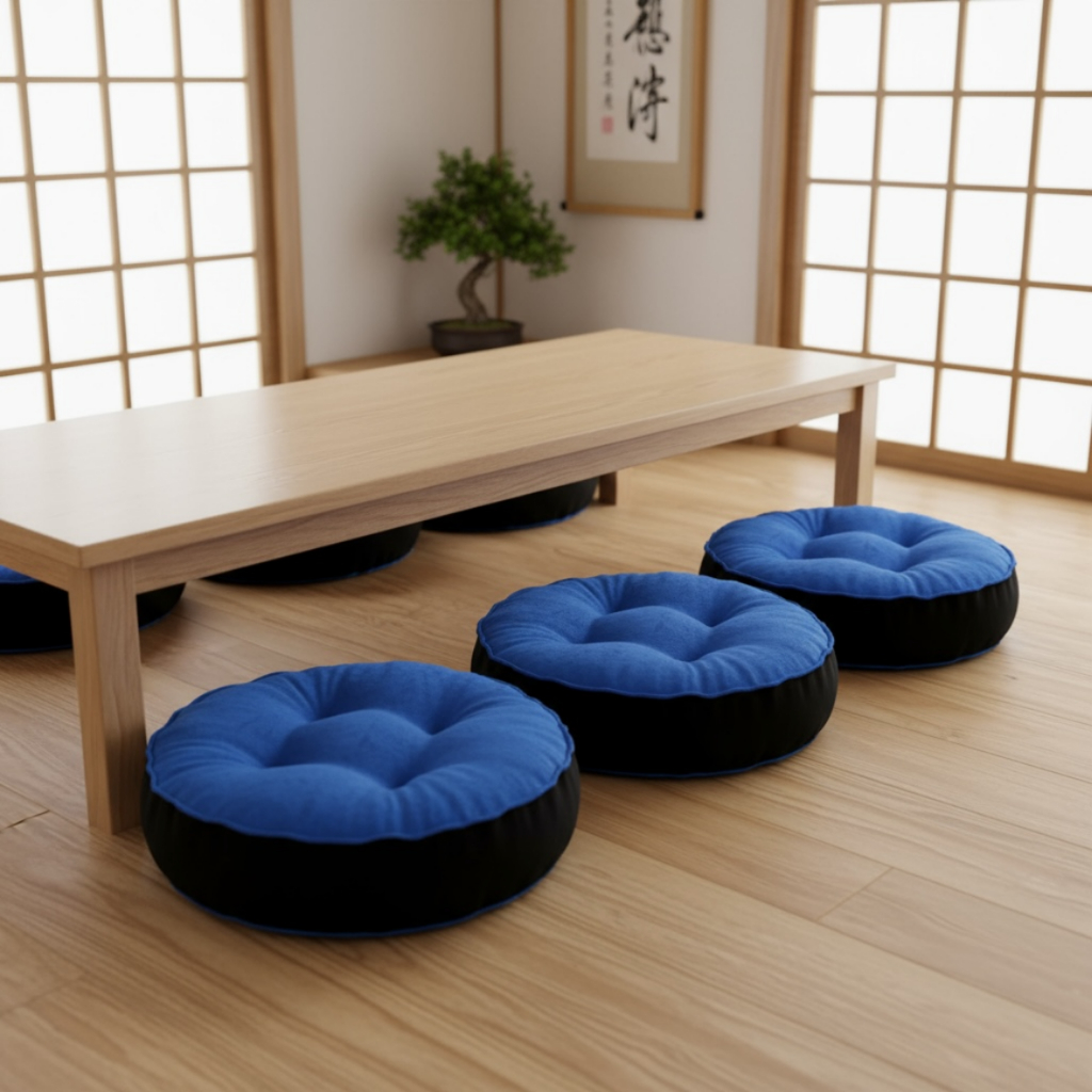 Bantal Alas Duduk Premium Bentuk BULAT Warna BIRU dan HITAM (Ukuran S-XXL) - Bantal Lesehan Empuk Te