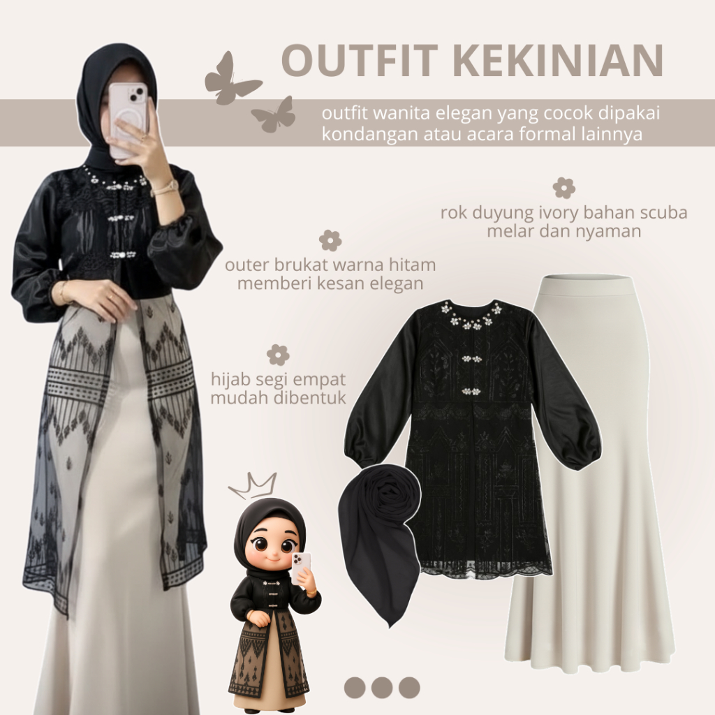 One Set 3in1 Kondangan Kekinian | Atasan Wanita + Rok Duyung + Hijab | Outfit Simple Elegan - AM213N