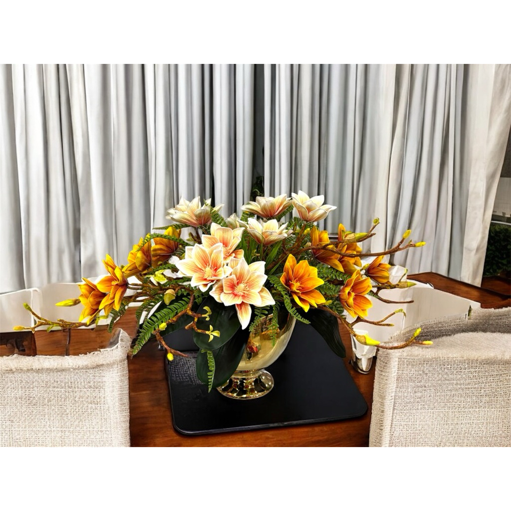 Rangkaian Bunga Artificial Panjang 90 cm – Centerpiece Meja Mewah Warna Orange Cream
