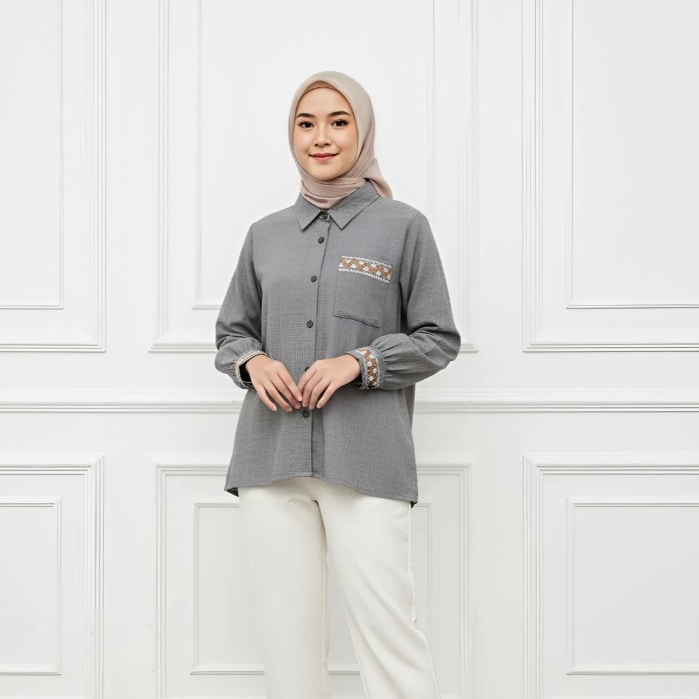 TARASARI - Baju Kerja Atasan Wanita Tenun Abu