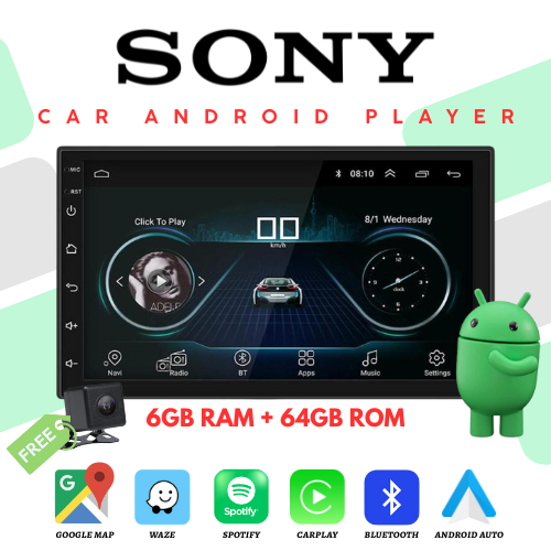 SONY Head Unit Android [ 6GB + 64GB ] Pemutar Mobil Android Full HD Multimedia MP5 Player