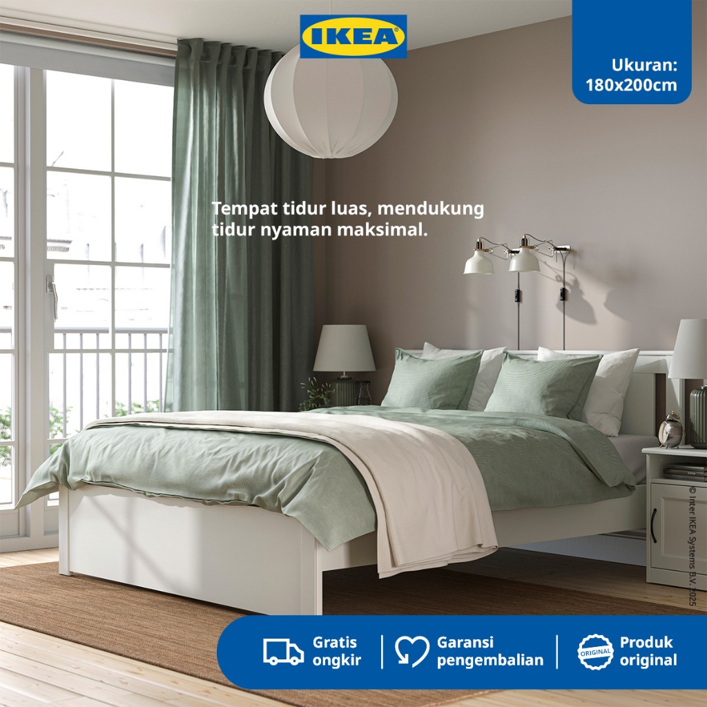 IKEA SONGESAND Rangka Tempat Tidur / Dipan dengan Palang Tengah LONSET Warna Putih 180x200cm
