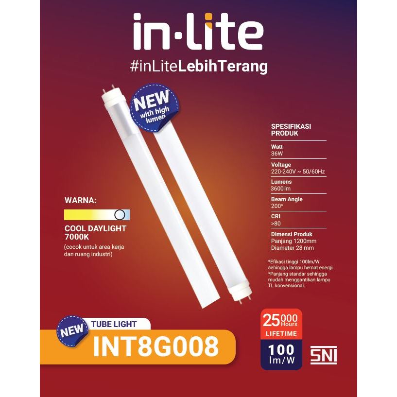 36W 36 Watt Lampu TL LED IN LITE T8 IN LITE LED T8 INLITE T8 INLITE LED T8 36W 36 Watt