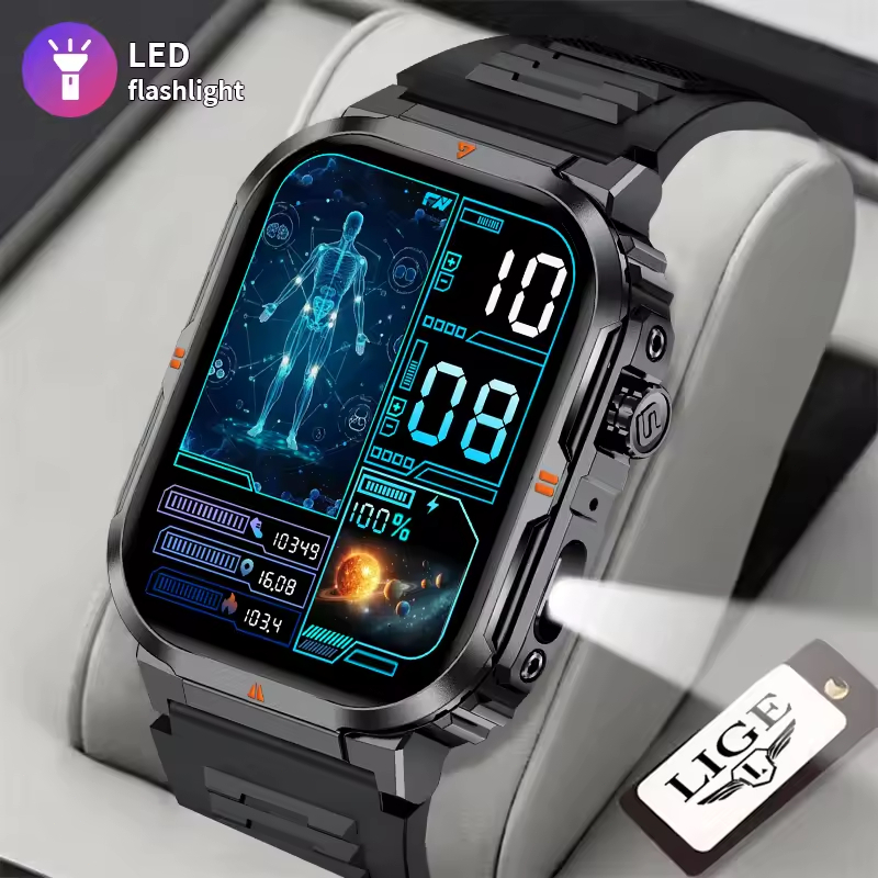 byryul LIGE Pintar Pria LED Senter AI Suara Multifungsi Olahraga Luar Ruangan Smartwatch Tahan Air