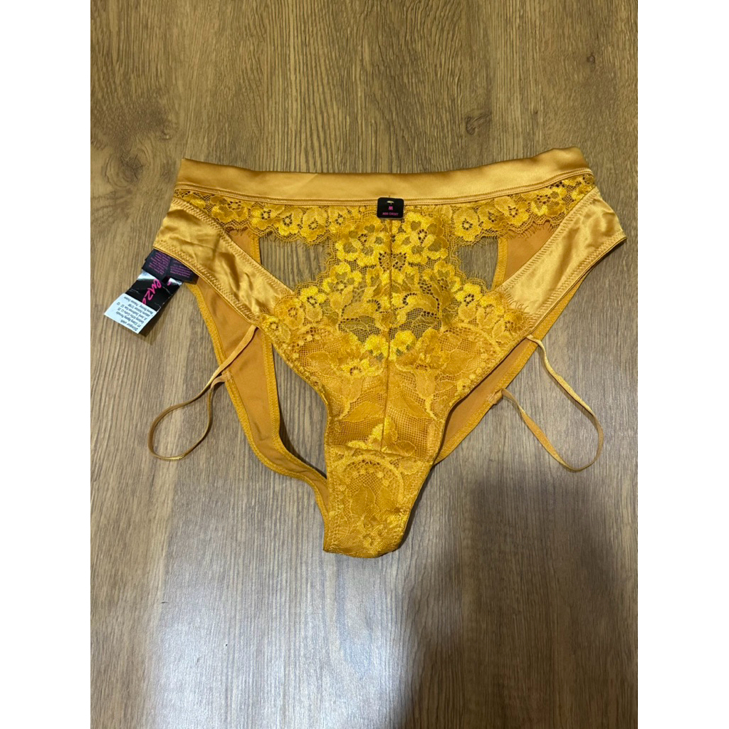La senza High Waist Satin Luminary Panty Gold Glamour Lasenza Cut Out Yellow Gold Sexy Lace Panties 