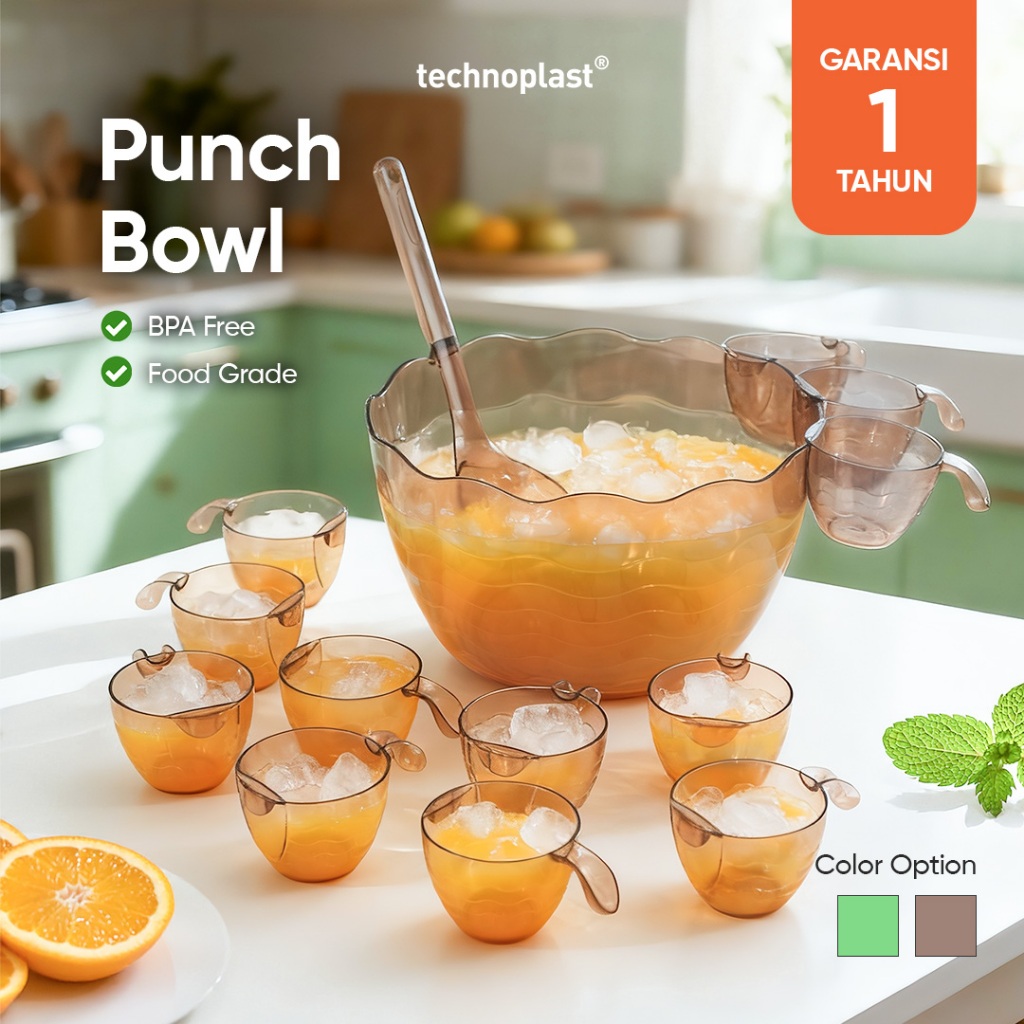 Technoplast Lovelo Punch Bowl Set | Mangkuk Es Buah | Tempat Es Buah | Mangkok Besar Sop Buah BPA Fr