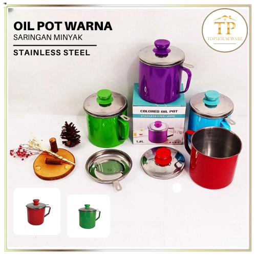 TP' OilPot Warna 1.3 Liter Wadah Penyaring Saringan Minyak Tempat Minyak Warna Anti Karat