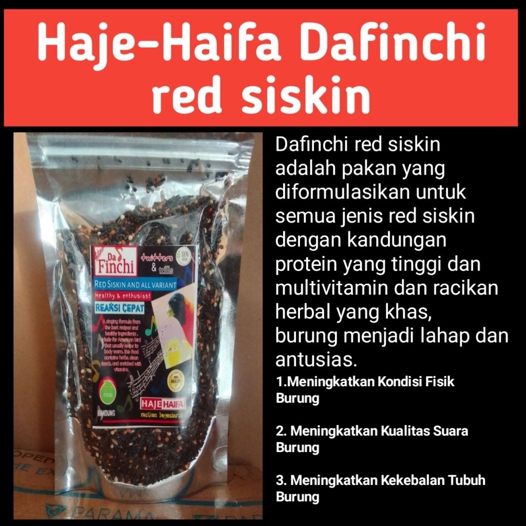 Dafinchi|||Red-siskin==Pakan penggacor untuk semua jenis Red siskin