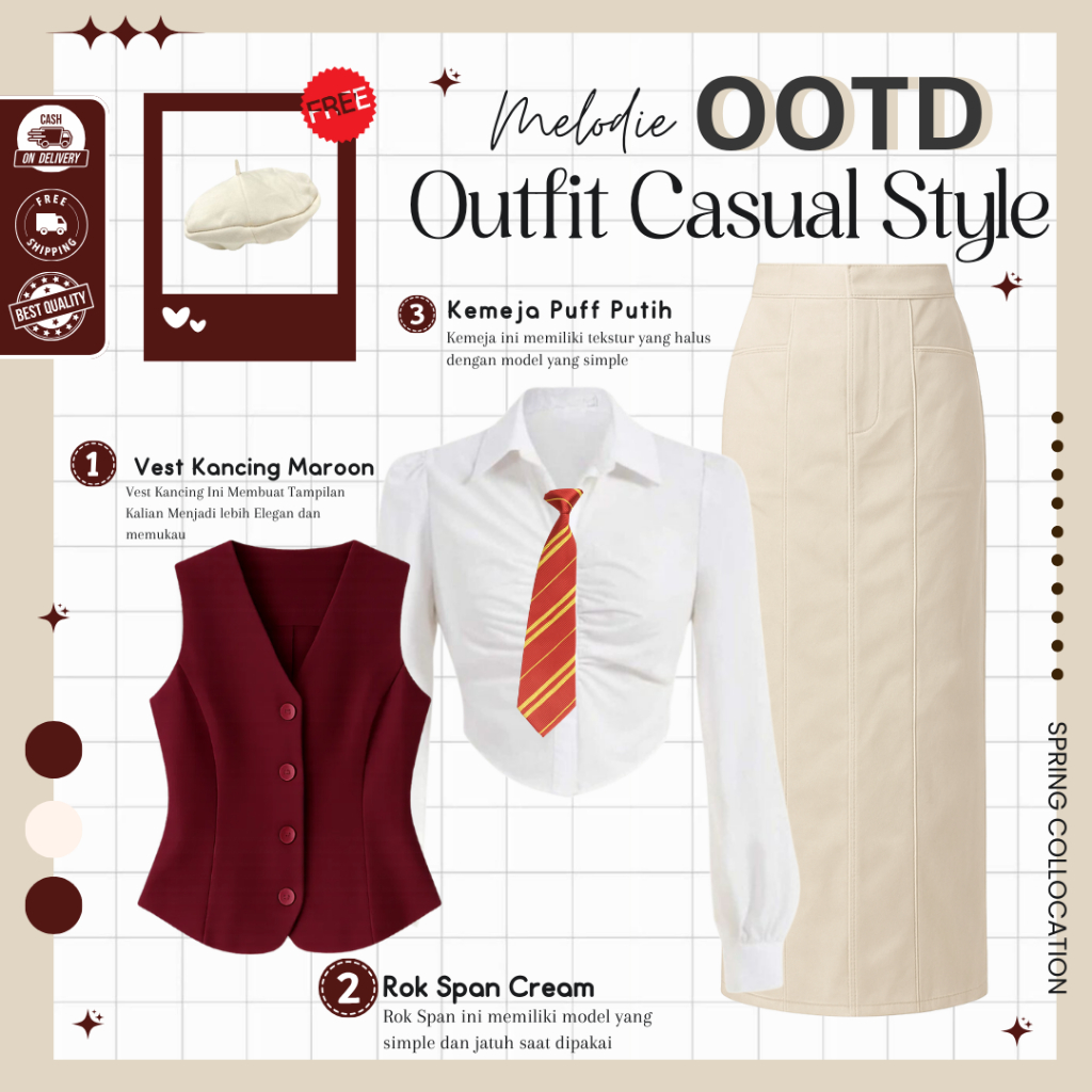 Nola One Set Outfit Yearbook ( Vest + Kemeja + Rok ) OOTD Yearbook Remaja- MO194