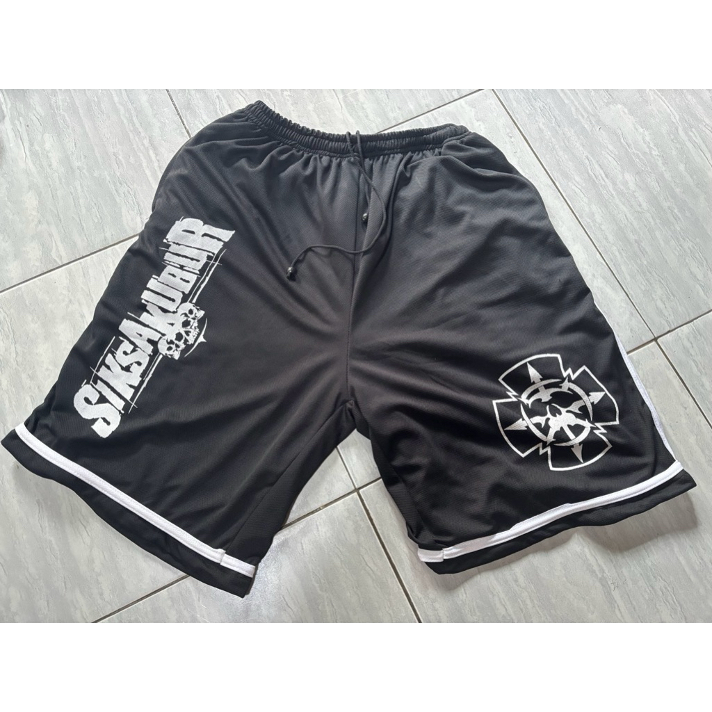 SIKSAKUBUR logo icon with strip white - SHORTS SHORTSPANTS original released By official band