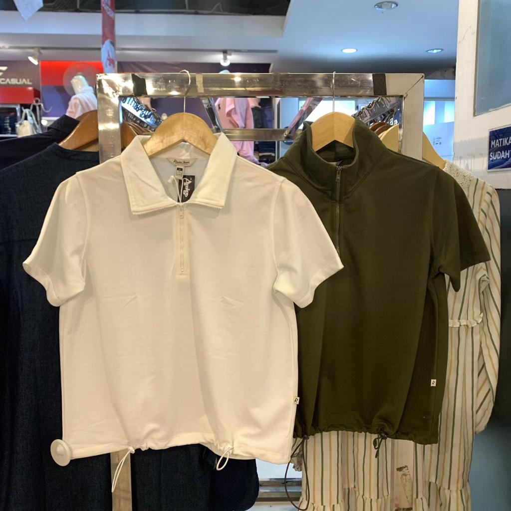 Kaos Polo Wanita Remix RIFC361P Kerah Crop Polos Putih