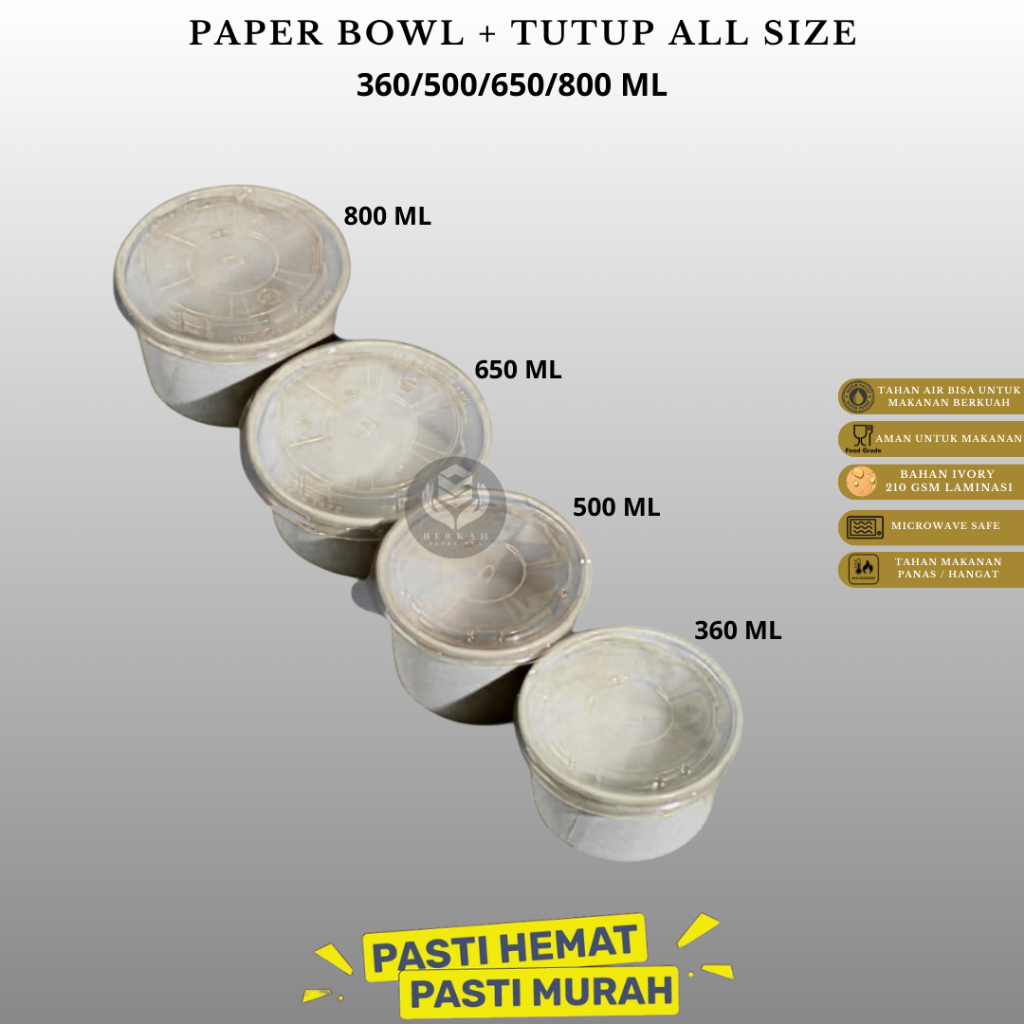 Paper Bowl 360 Ml Plus Tutup Rice Bowl 12 0z (Isi 25 Pcs-PBLW360)