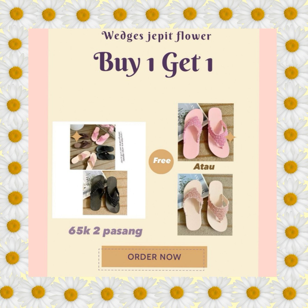 BUY 1 GET 1 SHOES BY TIRA Wesges jepit flower/sandal jepit wanita/sandal hak tinggi/sandal karet