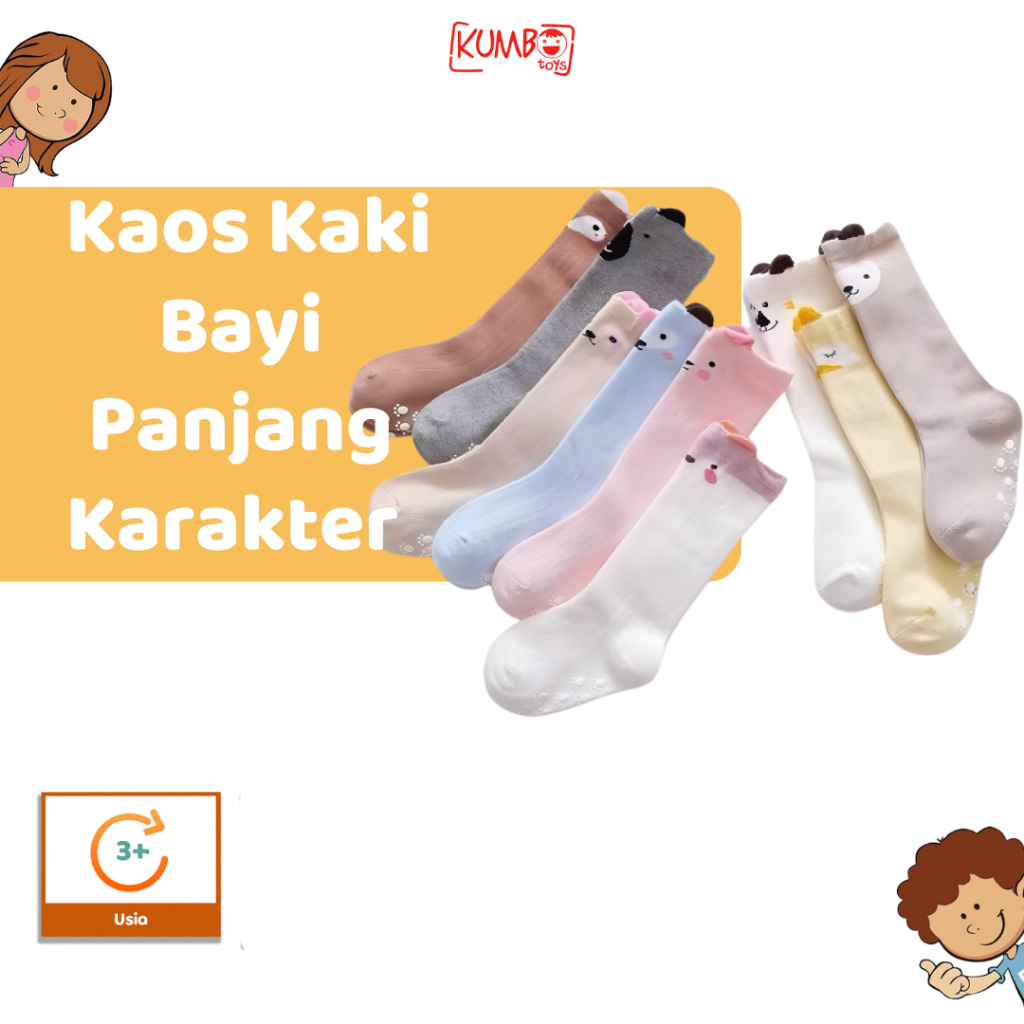 Kaki Bayi Panjang Kaos Kaki Panjang Anak Motif Hewan Lucu untuk Bayi Perempuan dan Laki-Laki Panjang