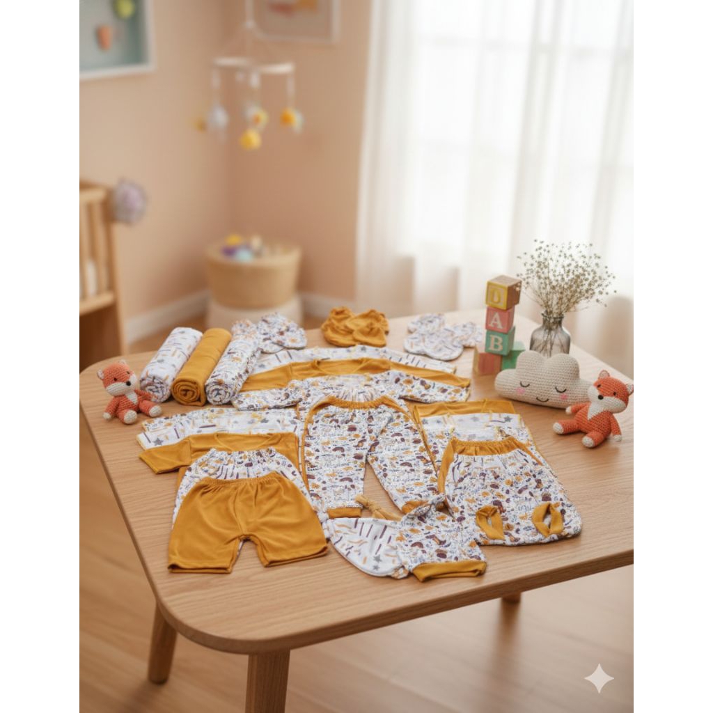 30pcs setelan baju bayi baru lahir seri warna mustard