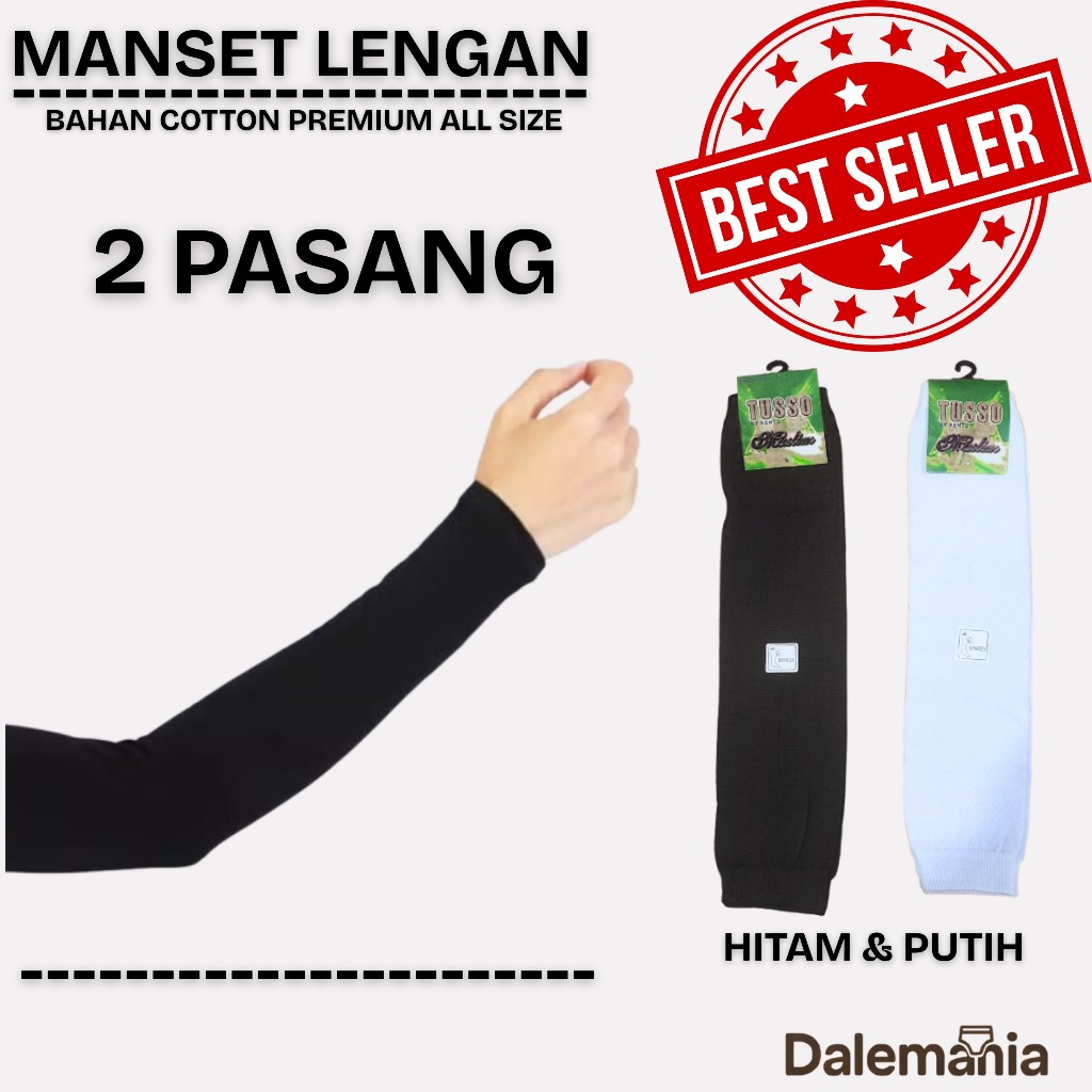 Dalemania Manset Tangan Tebal Bahan Cotton Premium Manset Lengan Panjang 38 cm Hitam Putih Handshock