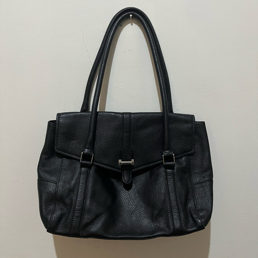 [PRELOVED] - MARKS & SPENCER Black Leather Bag | Tas Branded Murah | M&S Long Handle Black
