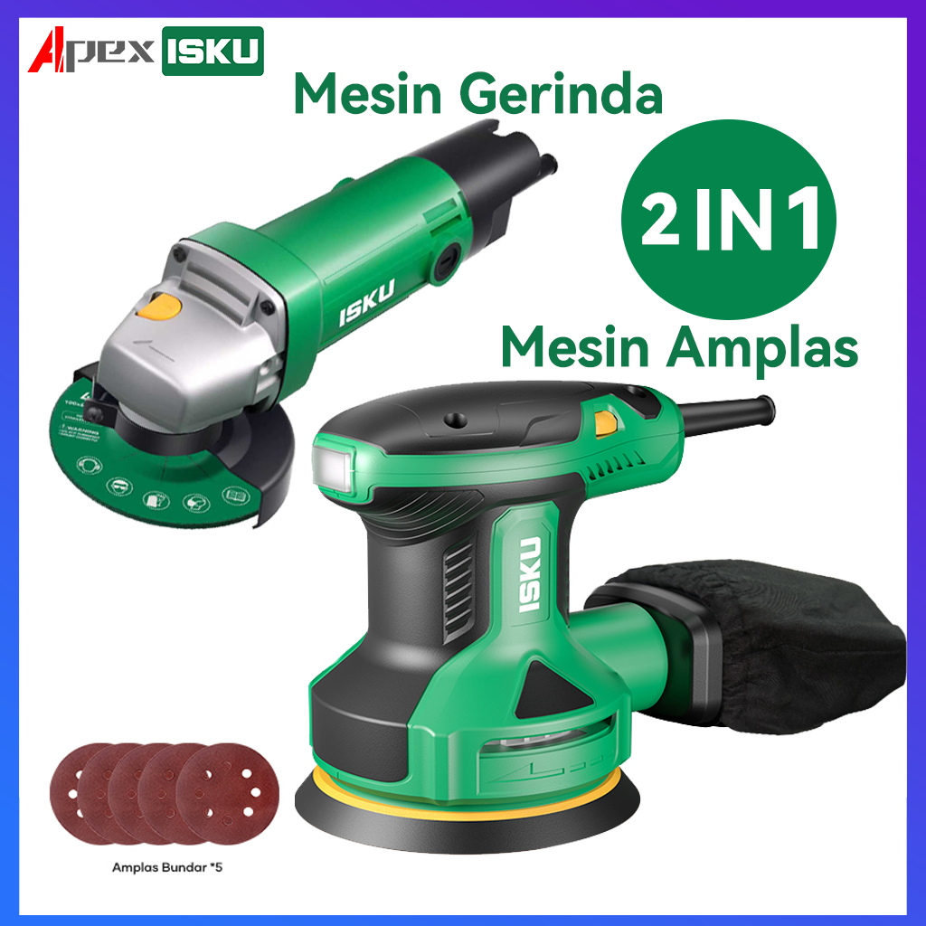 ISKU Mesin Amplas Listrik 350W Electric Sander+Mesin Gerinda Tangan Angle Grinder