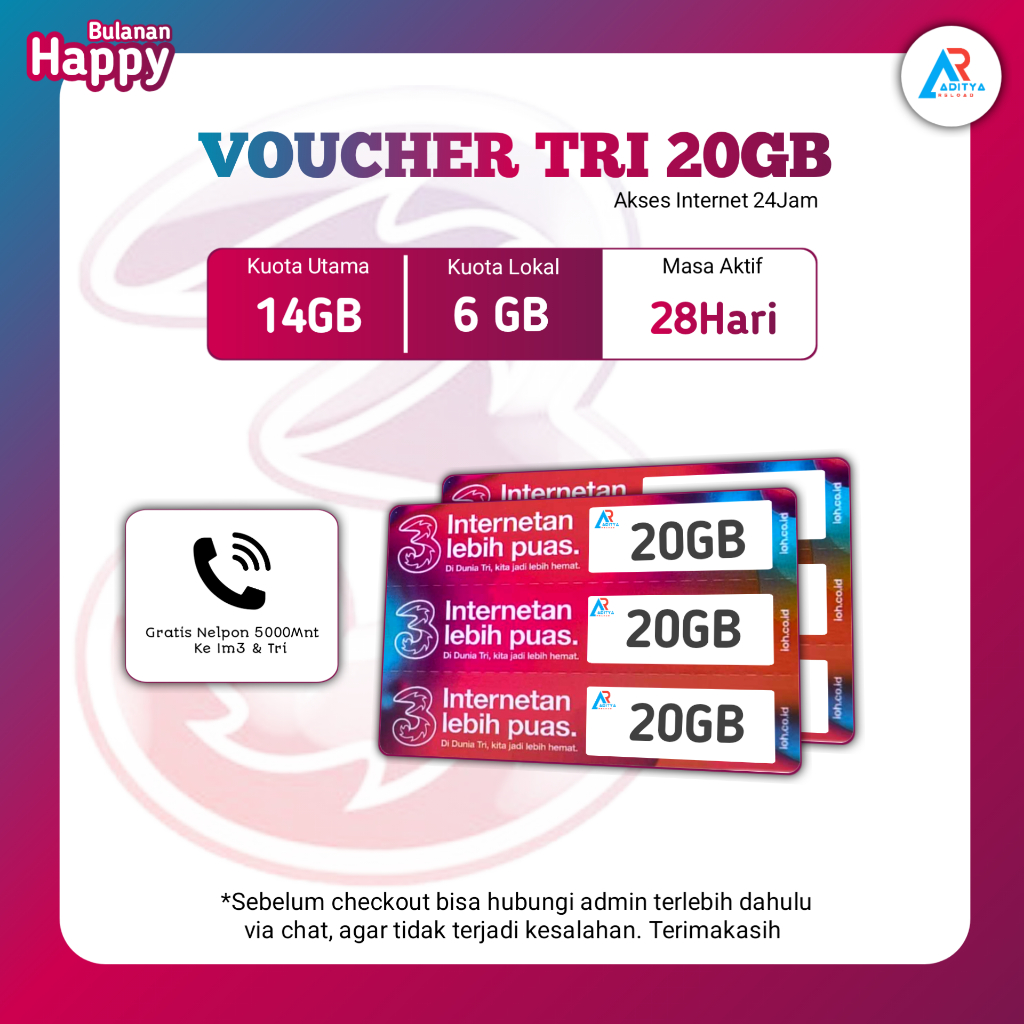 Voucher Tri Happy 20GB 28Hari