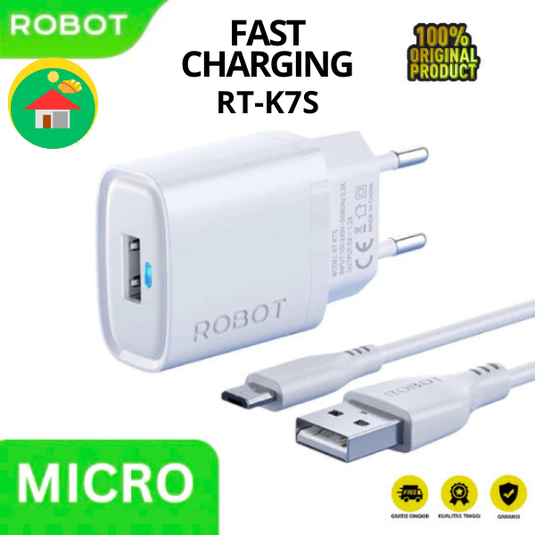 Charger hp Robot RT-K7S Adaptor Carger dan Kabel data QC 5V ori