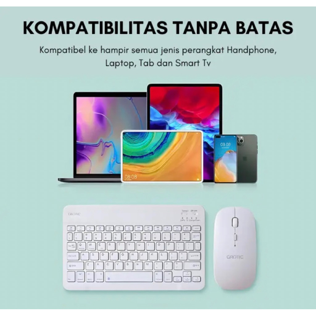 GROTIC Keyboard Wireless Bluetooth portable 10 inch dengan mouse
