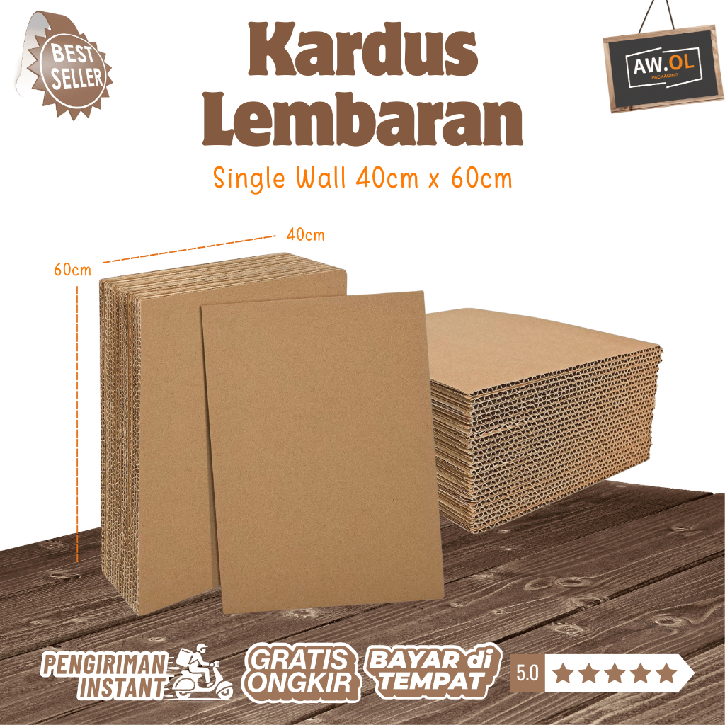 Kardus 60cm x 40cm / Box Lembaran / Kardus Lembaran singel wall 60cm x 40cm