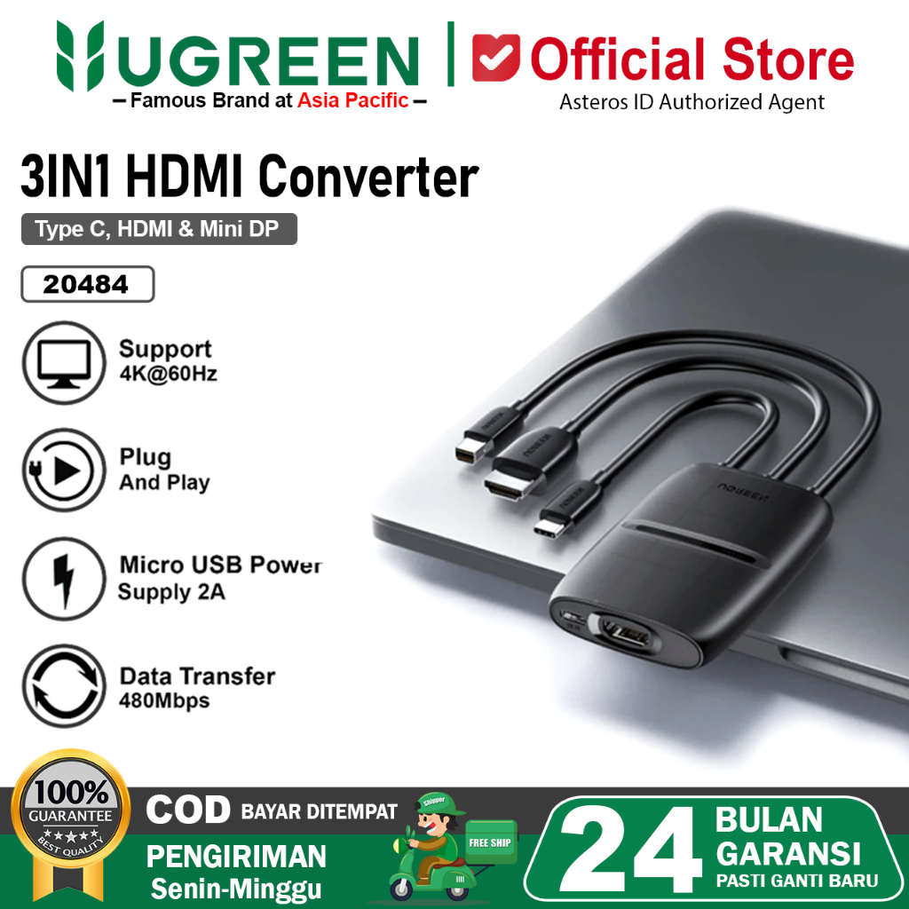 UGREEN HDMI Converter Female To Mini DP Type C VGA Adapter 4K Ultra HD 60Hz 20484