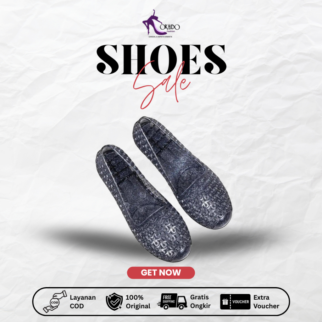 OKAIDO Sandal Slip On Wanita PVC Transparan Anti Air Gaya Korea Bening Empuk Anti Jamur Bakteri