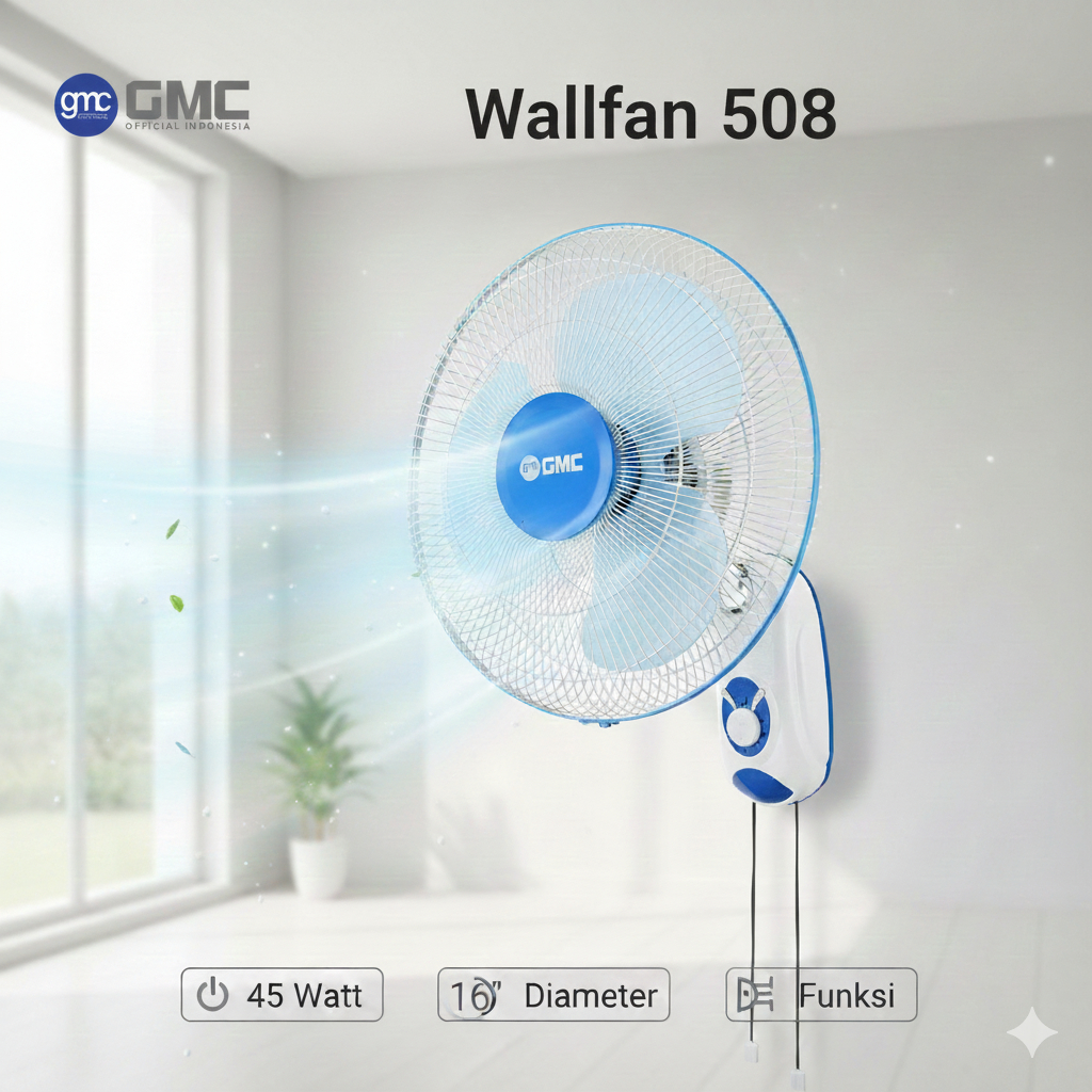 WALL FAN GMC 508 KIPAS Dinding 16 in Tempel Kipas Angin Tembok Swing Kanan Kiri
