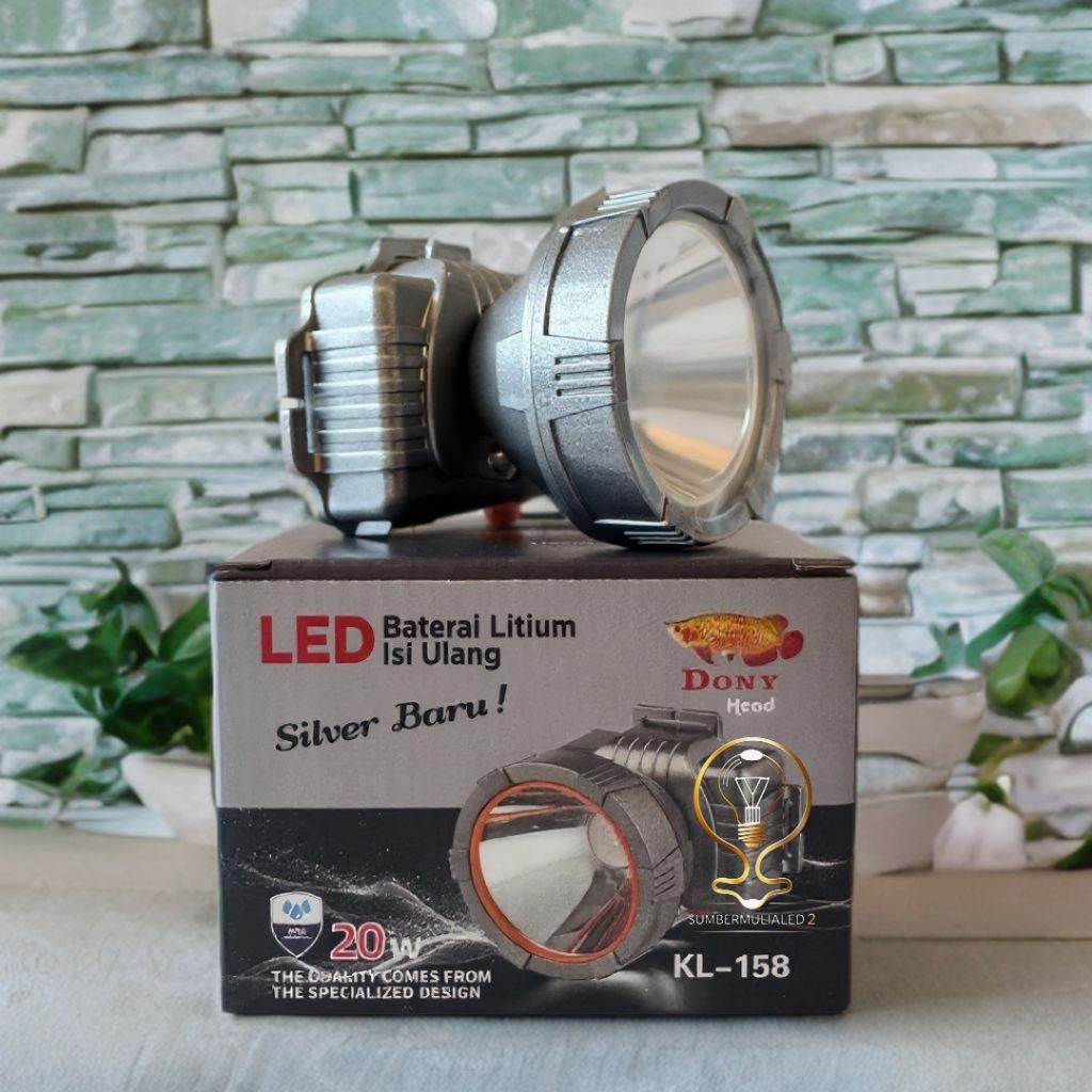 Dony Senter Kepala KL-158 20W Silver Baru  | Kemasan Baru | Cahaya Putih / Kuning | HeadLamp 20 Watt