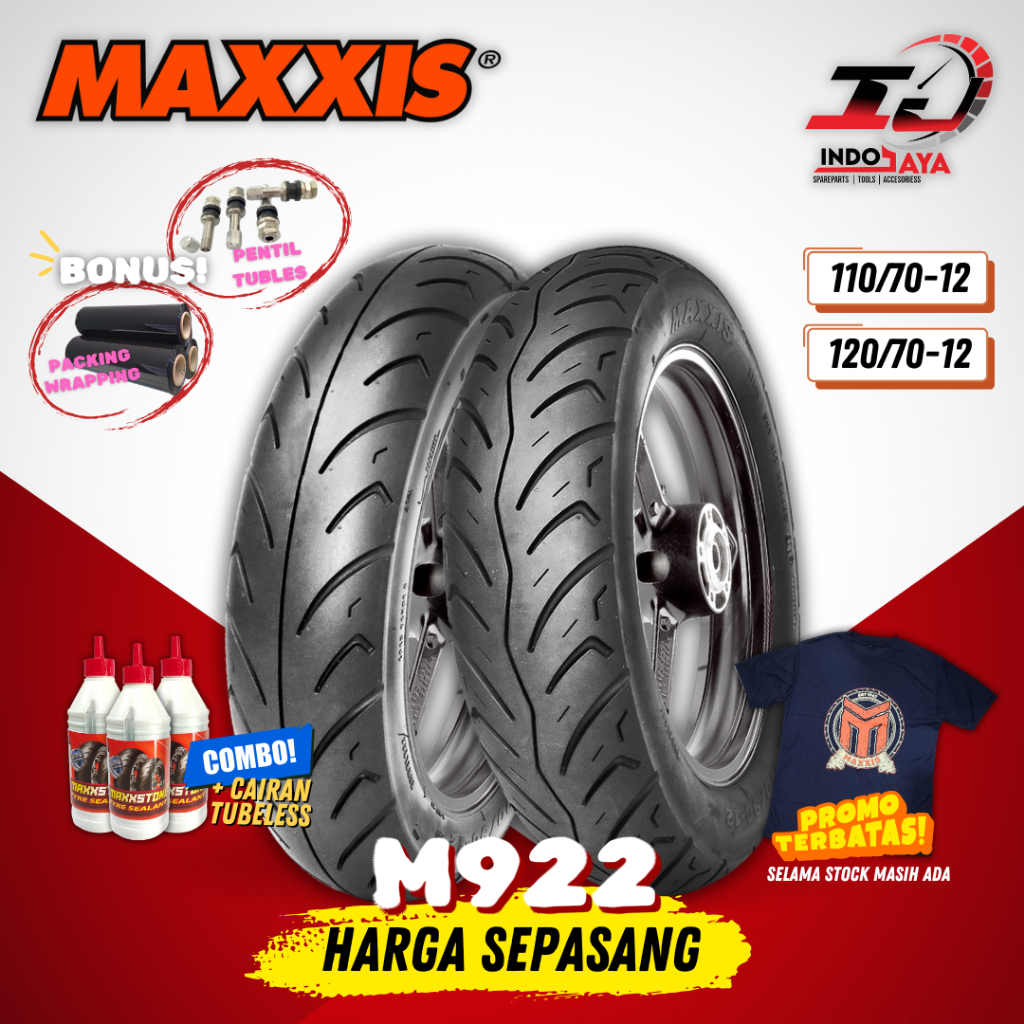 [PAKET DEPAN + BELAKANG SEPASANG] (COD) BAN MAXXIS M922 - (110/70-12 + 120/70-12 ) BAN TUBELESS / BA