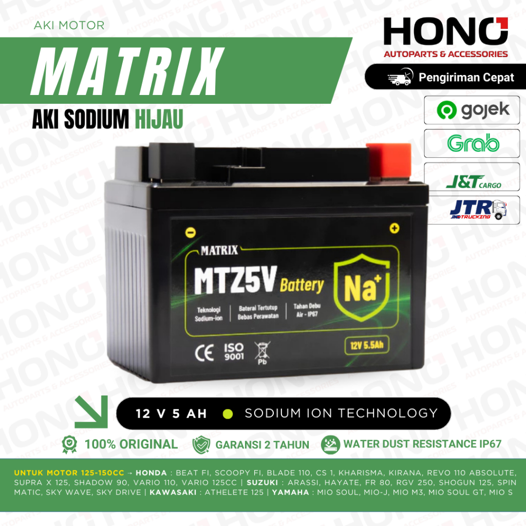 Matrix - HIJAU - Aki Motor Sodium Ion 12V 5.5Ah Tahan Lama Untuk motor 125-150cc, Beat fi, Scoopy fi