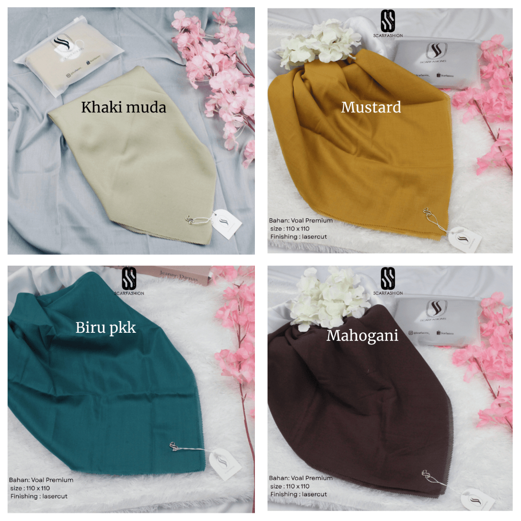 Jilbab Khaki Muda PNS Hijab Segiempat voal Premium Kerudung Dinas ASN Warna Khaky mustard by scarfas