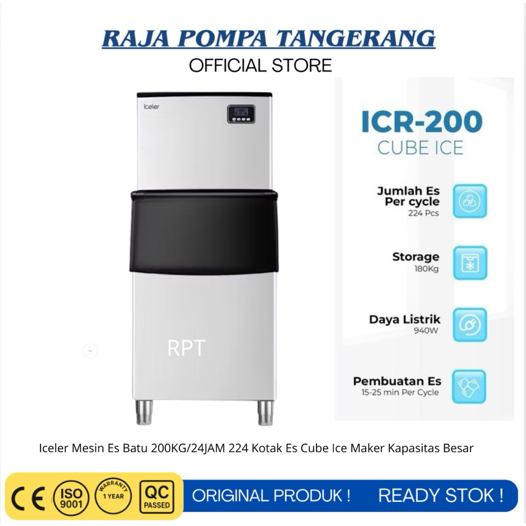 Iceler Mesin Es Batu 200KG/24JAM 224 Kotak Es Cube Ice Maker Kapasitas Besar
