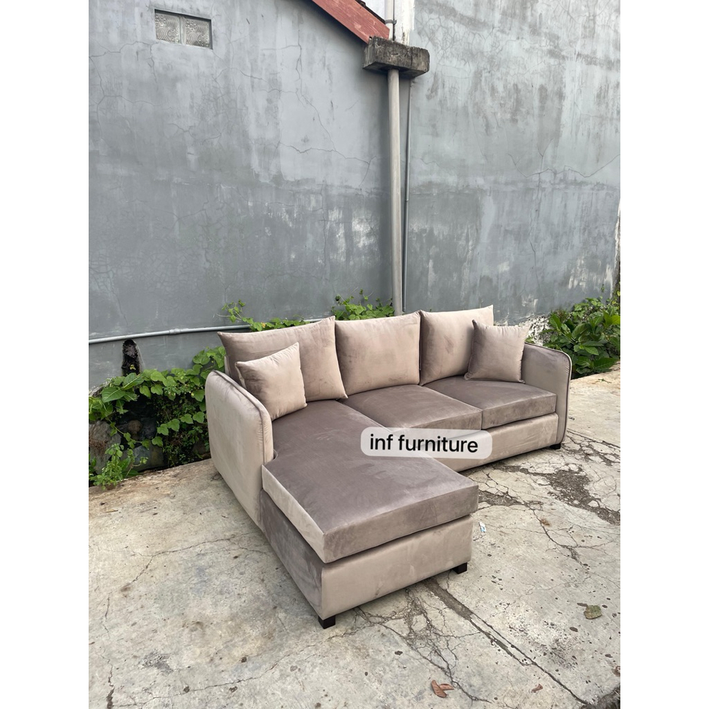 sofa L bludru premium sofa ruang keluarga sofa ruang tv