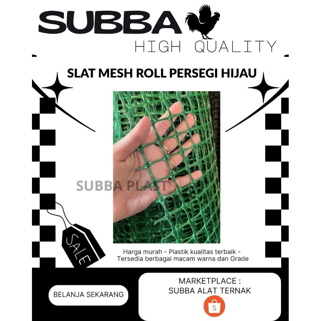 SLAT PLASTIK MESH ROLL LUBANG KOTAK HIJAU - SLAT MESH LUBANG KOTAK ( HIJAU )