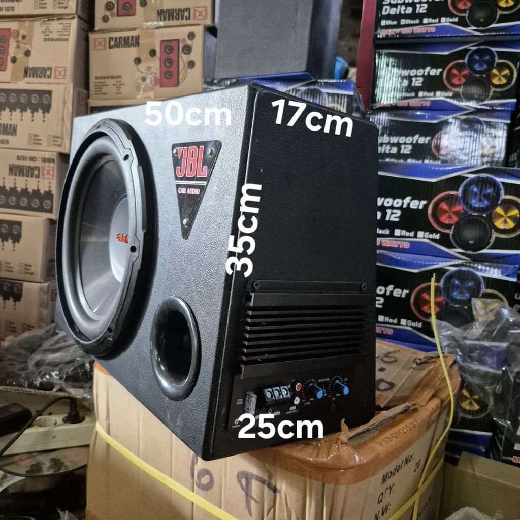 Speaker subwoofer aktif Bassbox 12inch EMBASSY EM-1289 Dobel coil Max 600watt 12volt universal