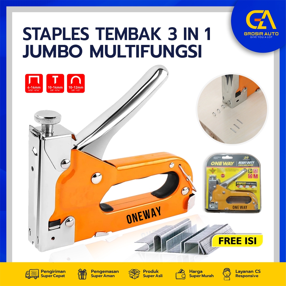 Staples Gun Tembak 3 in 1 Heavy Duty Besi Kuat – Alat Tacker Pertukangan Stapler Kayu, Kain, Dinding