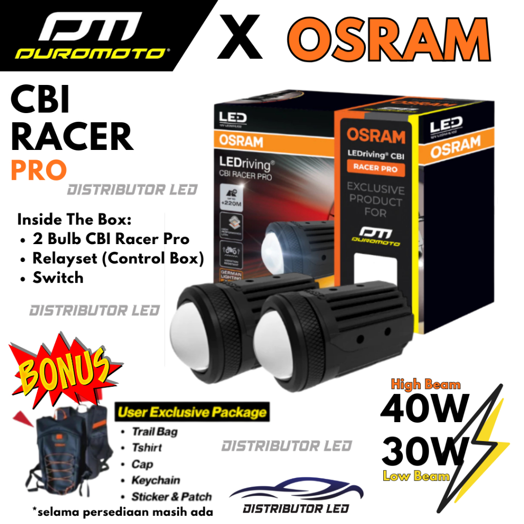 Duromoto X Osram CBI Racer Pro Lampu Foglamp Led Motor Mini Biled Waterproof Tahan Air 30/40 Watt