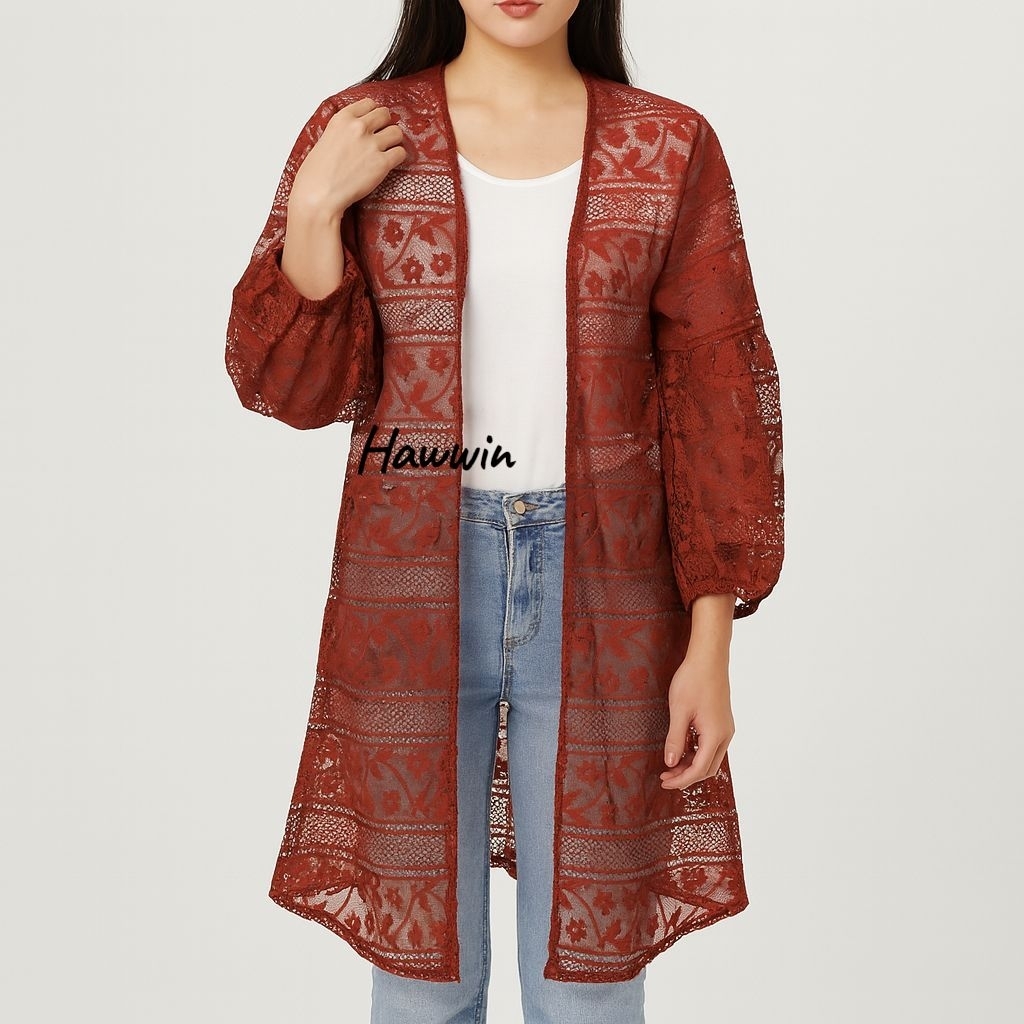 Cardigan Wanita | Baju Atasan Wanita Terbaru | Cardigan Brukat Lengan Balon