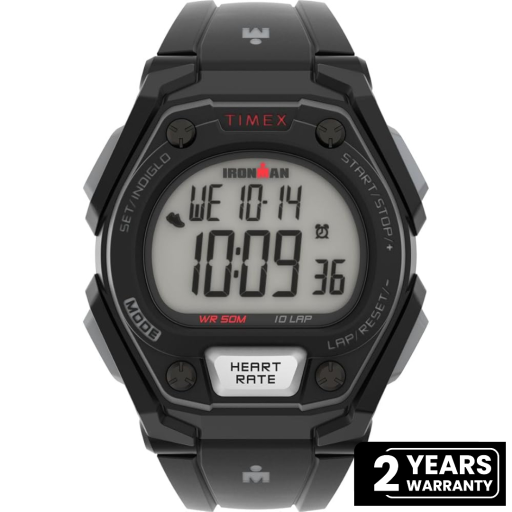 Jam Tangan Pria Timex Ironman Classic HR Digital Dial Black Resin Strap TW5M49500H Original