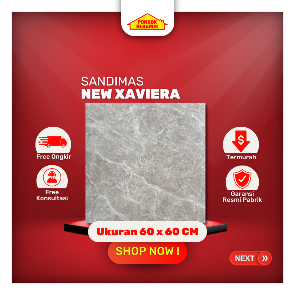 Granit Lantai Sandimas 60x60 New Xaviera Glossy Kilap Warna Abu Motif Marblle
