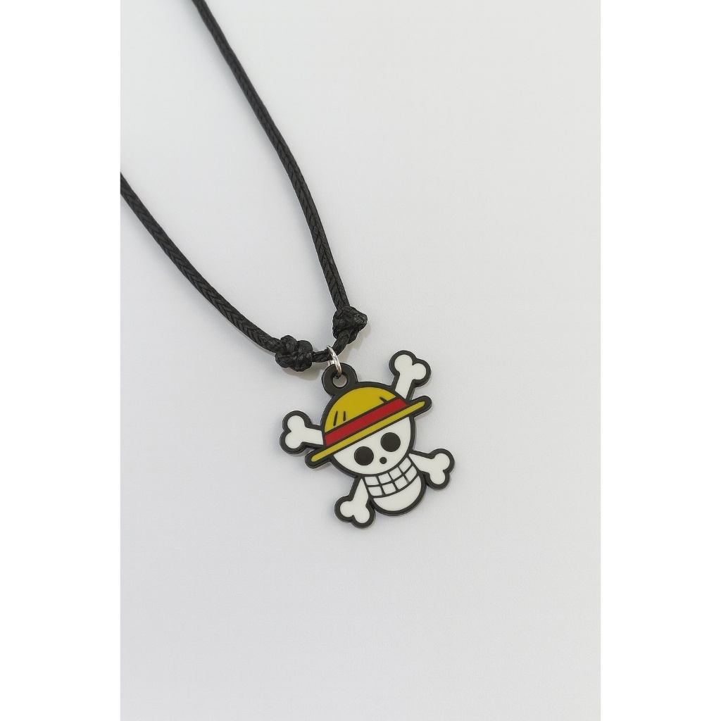Kalung One Piece Jolly Roger Luffy Topi Jerami – Aksesoris Anime Jepang Unisex, Liontin Tengkorak Ru