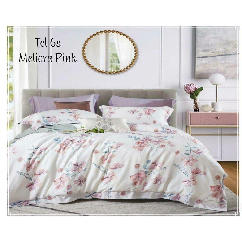 60s Sutra Organik Serat Bambu, Set Sprei Anti Geser dan Bedcover/Quiltcover dengan motif Meliora Pin
