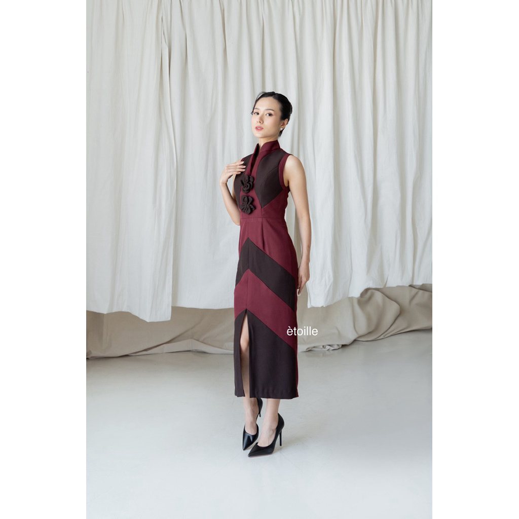 Cattleya Cheongsam Dress Maroon