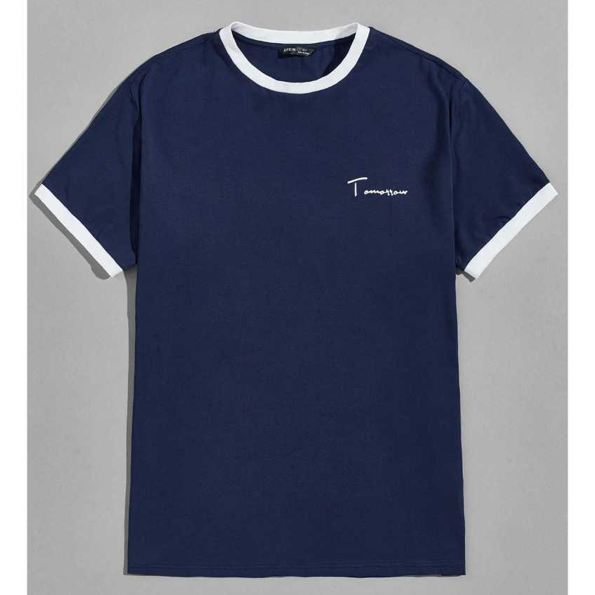 100% Real Pict Kaos Ringer Tee Pria Vintage Basic Distro - Tshirt Casual Logo Text Kecil