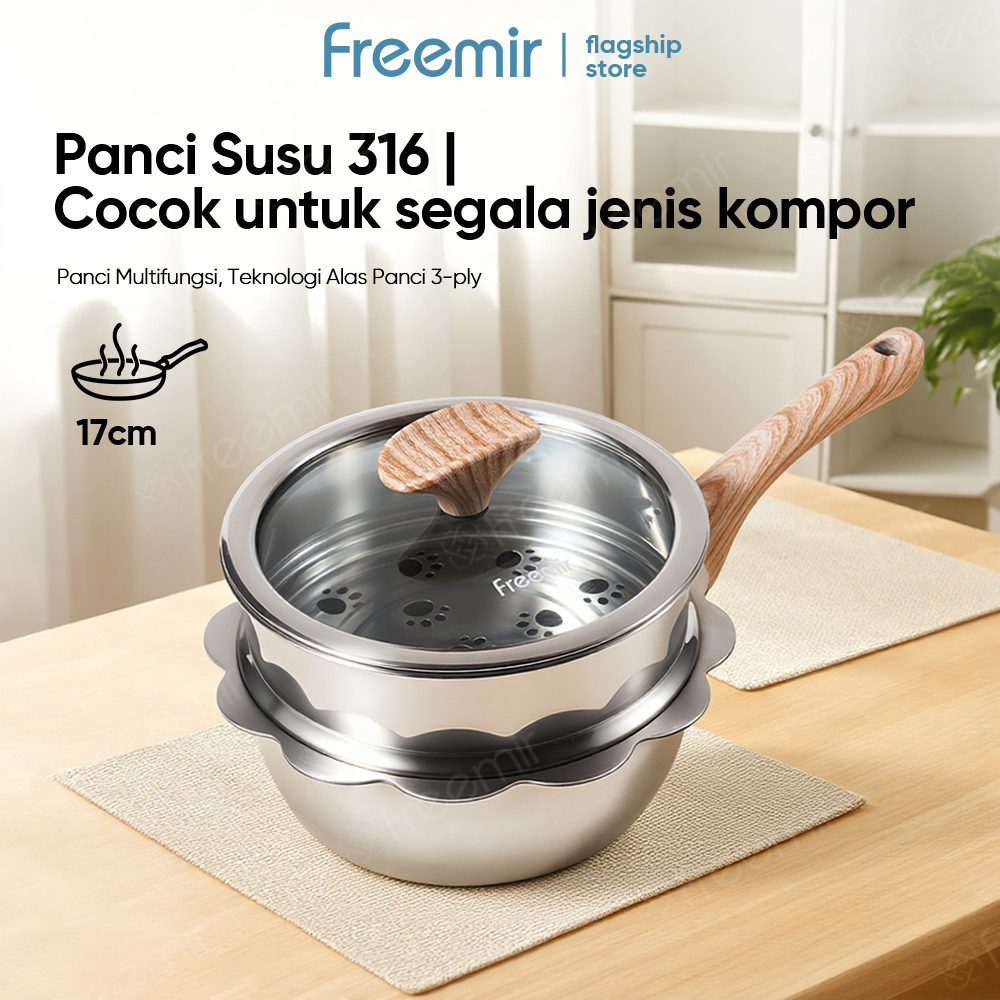 [free Spatula] freemir Panci MPASI 16cm 316 StainlessPFOA Free Panci Susu Anti Lengket Tanpa Minyak 
