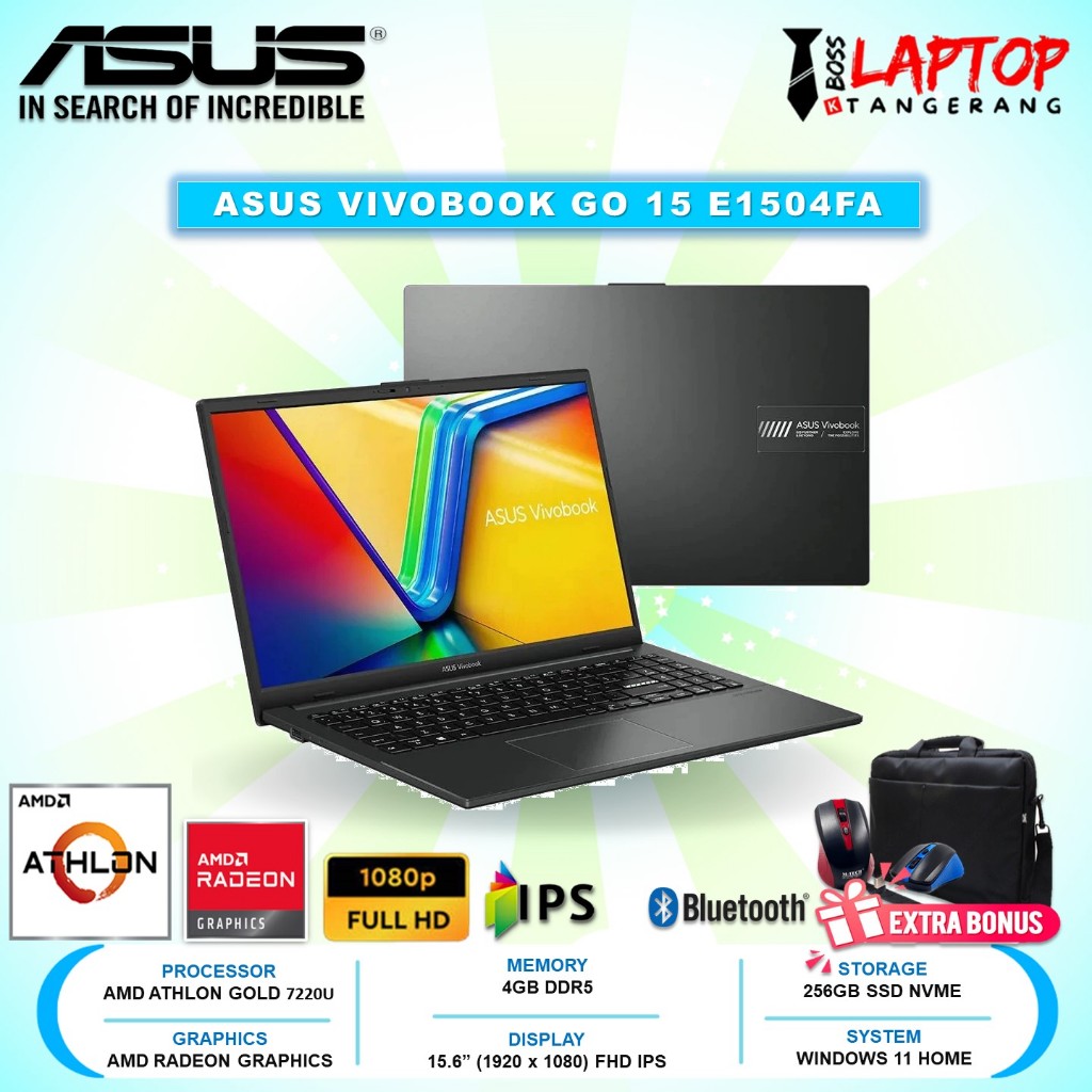 Laptop ASUS VIVOBOOK GO 15 E1504FA AMD ATHLON GOLD 7220U 4GB DDR5 1TB 15.6 FHD IPS Win10Home